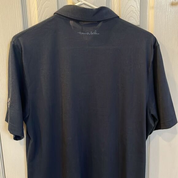 Travis Matthew Navy Blue Tiny Striped Short Sleeve Polo with Side Slits- Medium - Picture 9 of 16